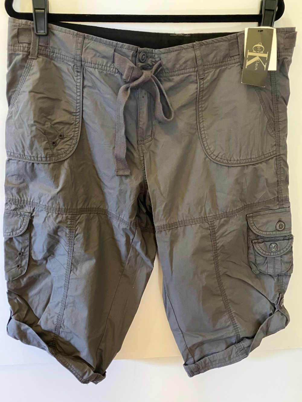 Calvin Klein Jeans Women's Cargo Bermuda Shorts Gray Cotton Size L NWT